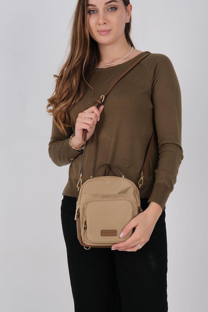 Silver Polo Vizon - Camel Saten Kadın Çapraz Çanta SP1220