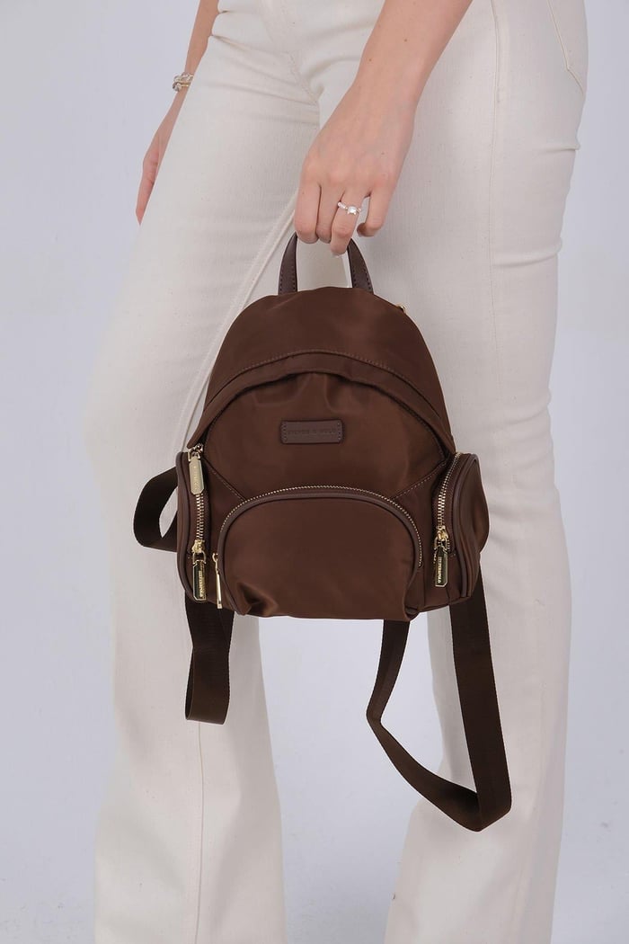 Silver Polo Kahve - Kahve Saten Kadın Sırt Çantası SP1208