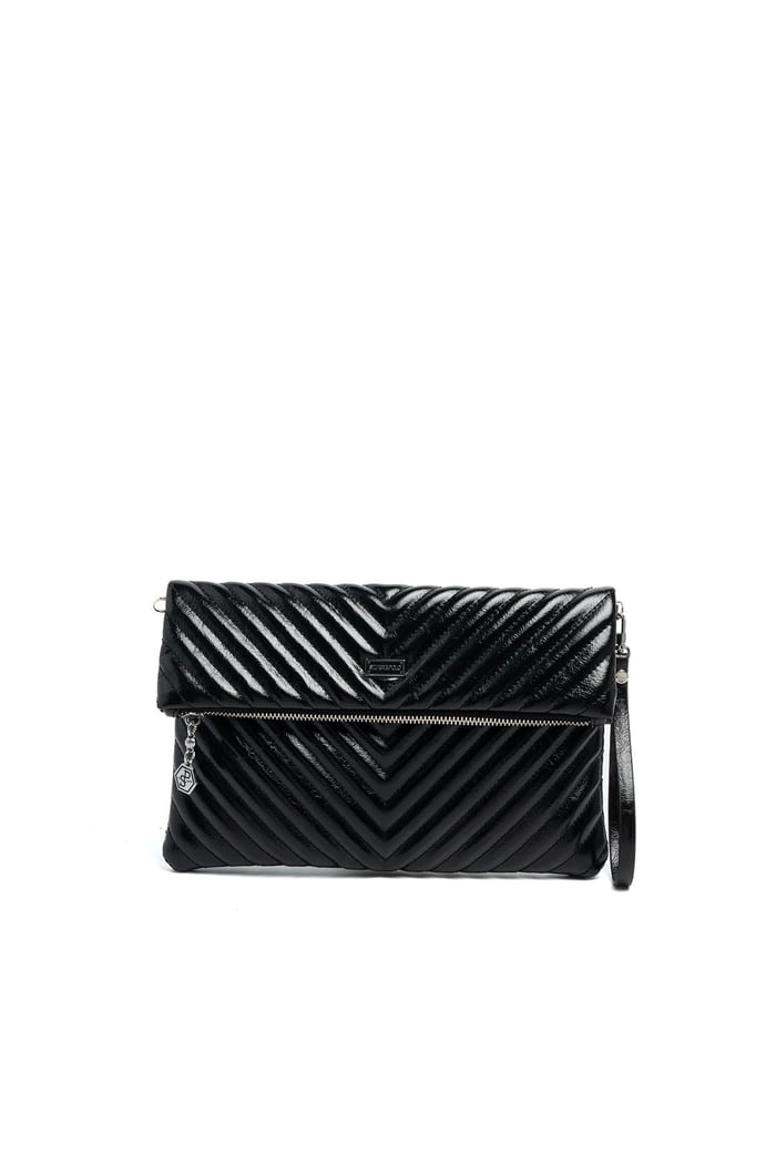 Silver Polo Kırışık Siyah - Kırışık Siyah Kapitone V Kadın Portföy ve Clutch El Çantası SP1134