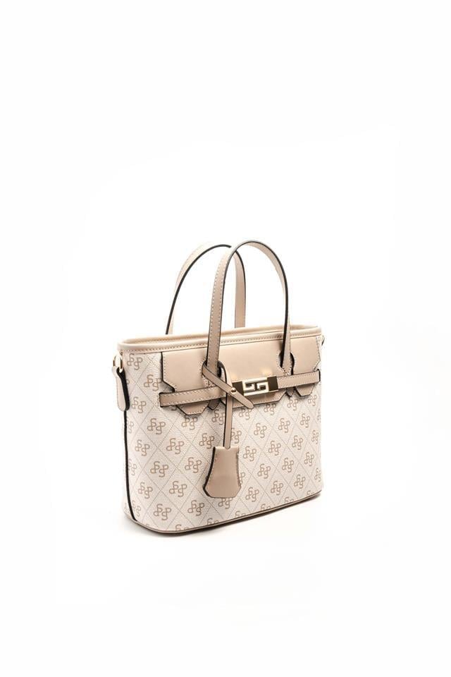 Silver & Polo SP1185 Kadın El Çantası Monogram Bej-Kum