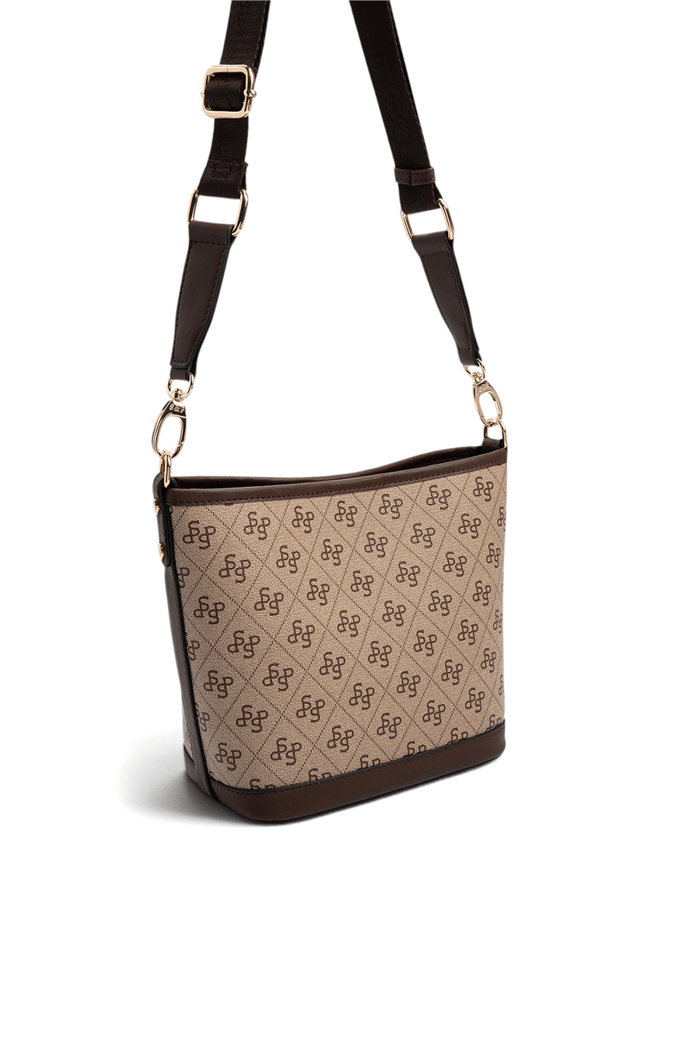 Silver & Polo SP1284 Kadın Omuz Çantası Monogram Koyu Bej-Kahve