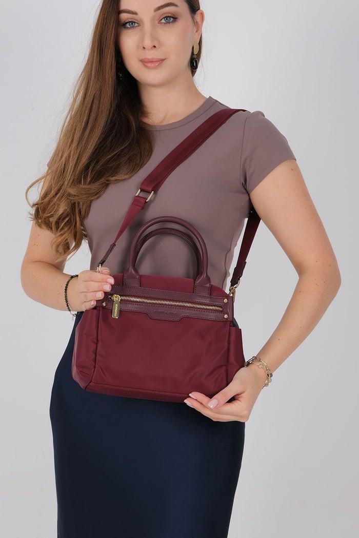 Silver Polo Bordo - Bordo Saten Kadın El Çantası SP1219