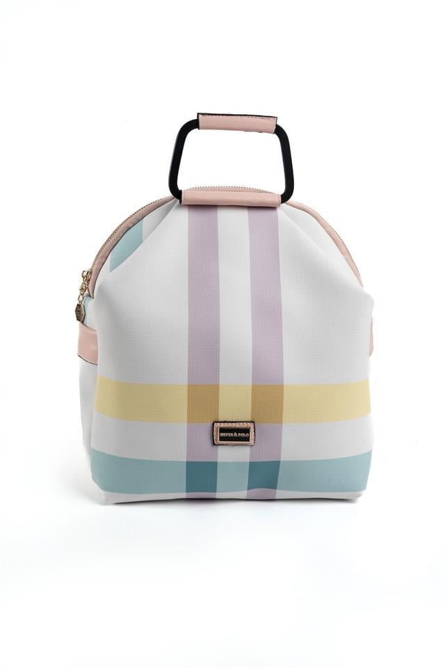 Silver Polo Lila - Pembe Ekose Kadın Sırt Çantası SP771
