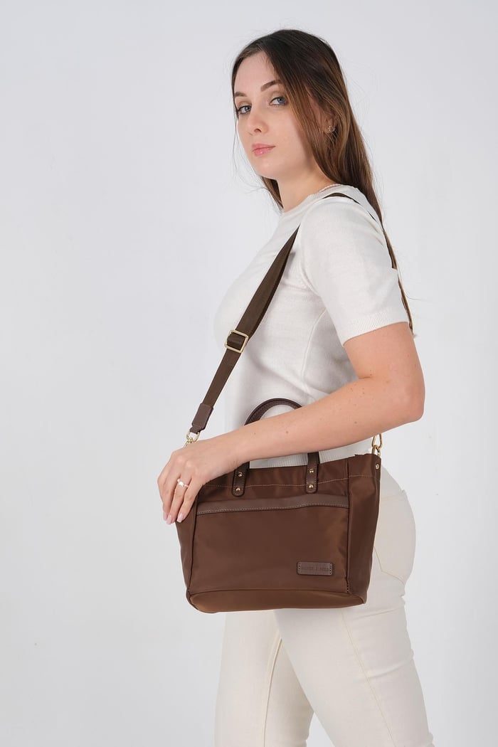 Silver Polo Kahve - Kahve Saten Kadın El Çantası SP1214