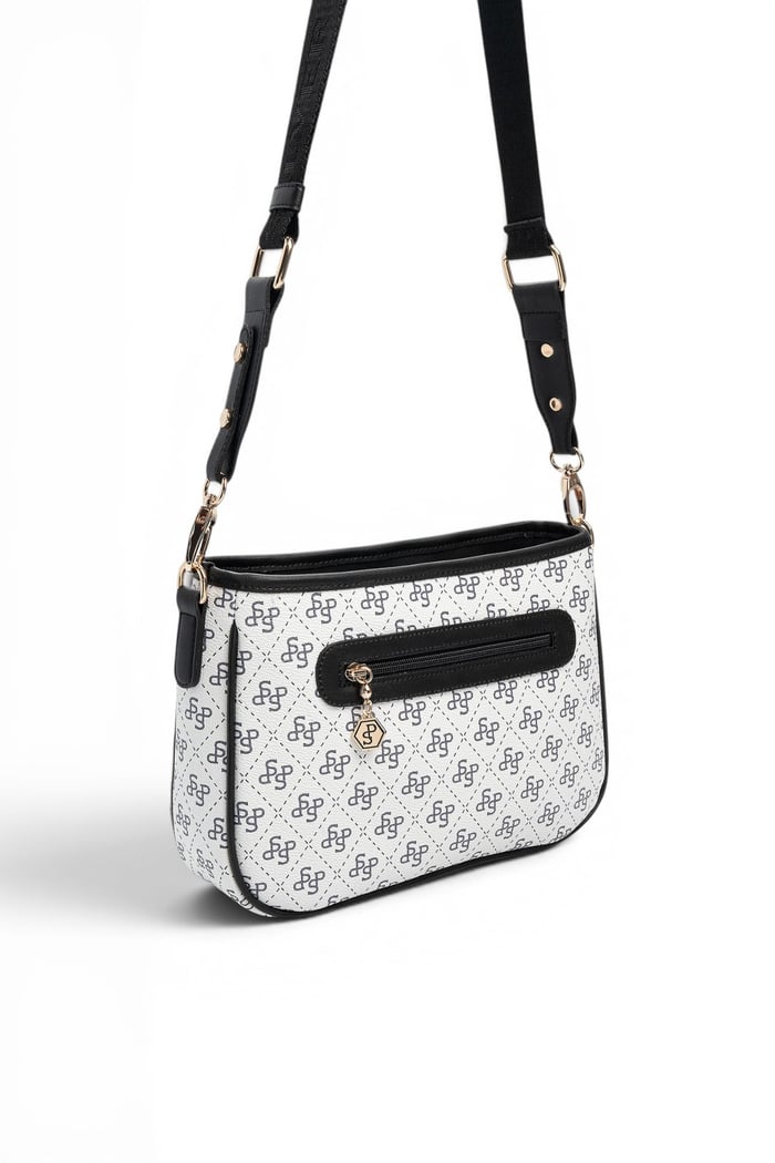 Silver Polo Beyaz - Siyah Monogram Kadın Çapraz Çanta SP1160