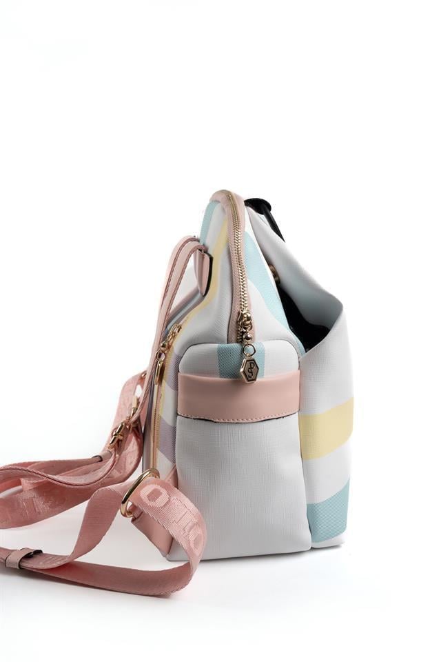 Silver Polo Lila - Pembe Ekose Kadın Sırt Çantası SP771