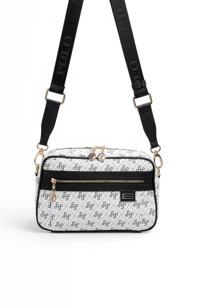 Silver Polo Beyaz - Siyah Monogram Kadın Çapraz Çanta SP1280