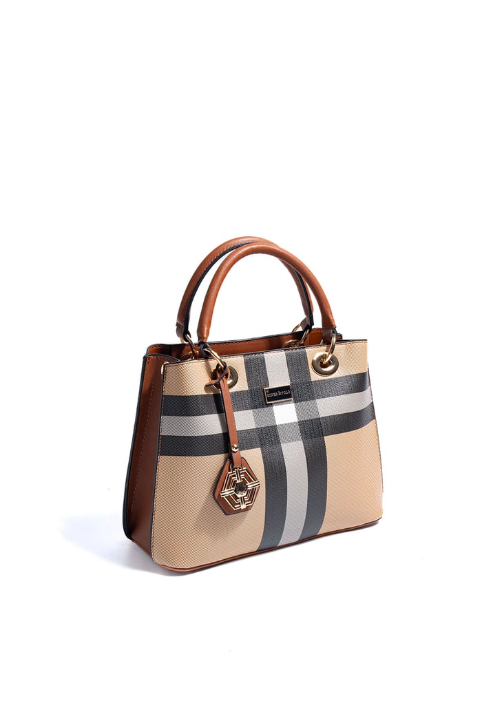 Silver & Polo SP1272 Kadın El Çantası Ekose Bej-Taba