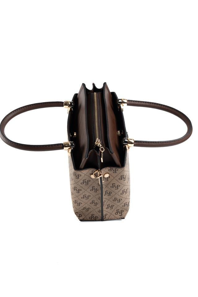 Silver & Polo SP826 Kadın El Çantası Monogram Koyubej-Kahve