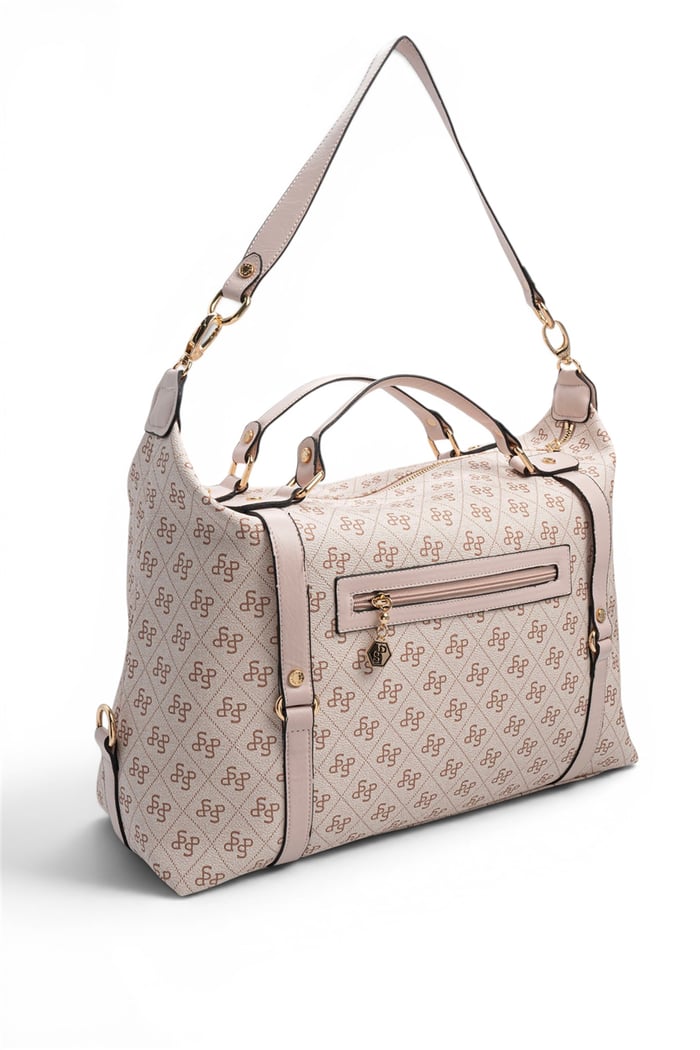 Silver Polo Pembe - Pudra Monogram Kadın Seyahat Çantası SP1064