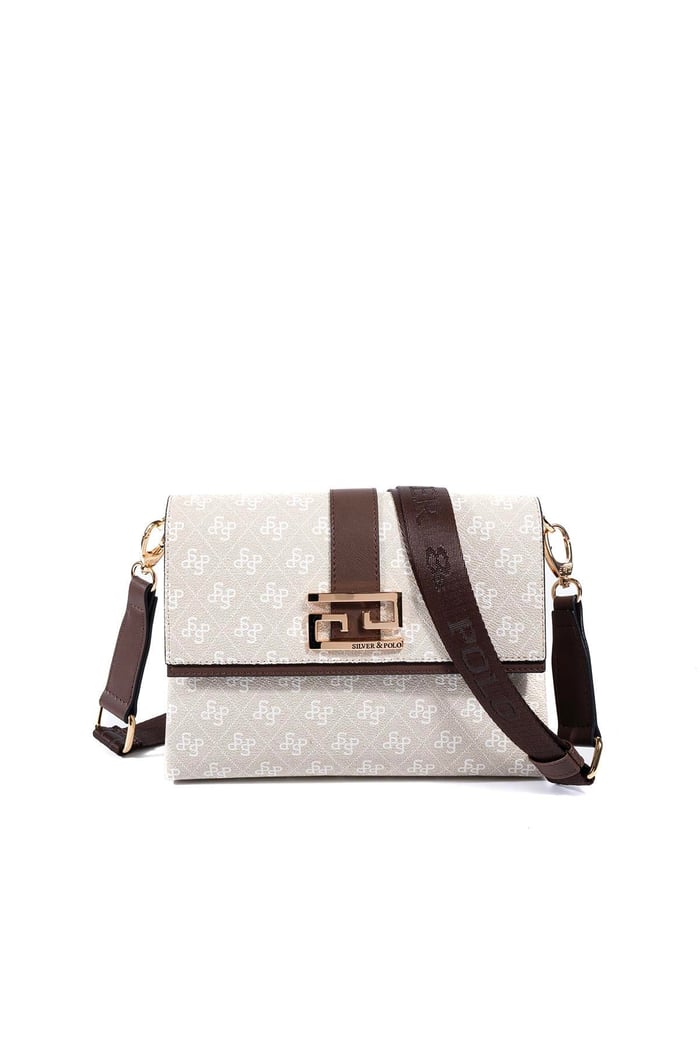 Silver Polo Taş - Kahve Monogram Kadın Çapraz Çanta SP1009