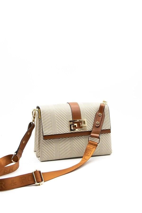Silver & Polo SP1009 Kadın Çapraz Çanta Hasır Bej-Taba