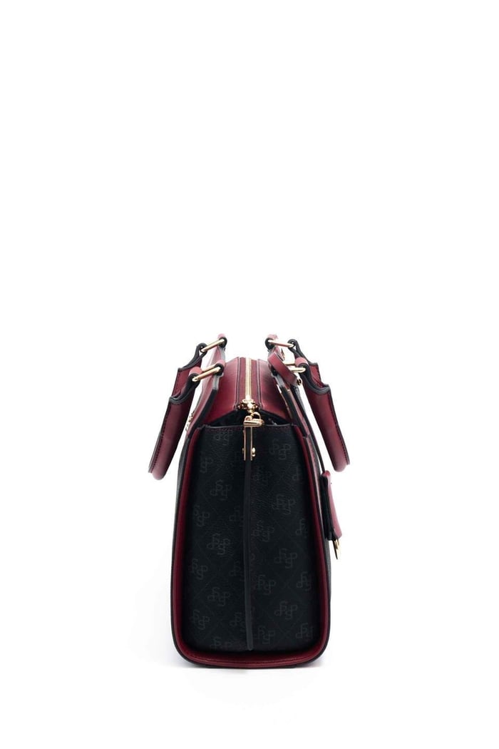 Silver Polo Siyah - Bordo Monogram Kadın El Çantası SP1174