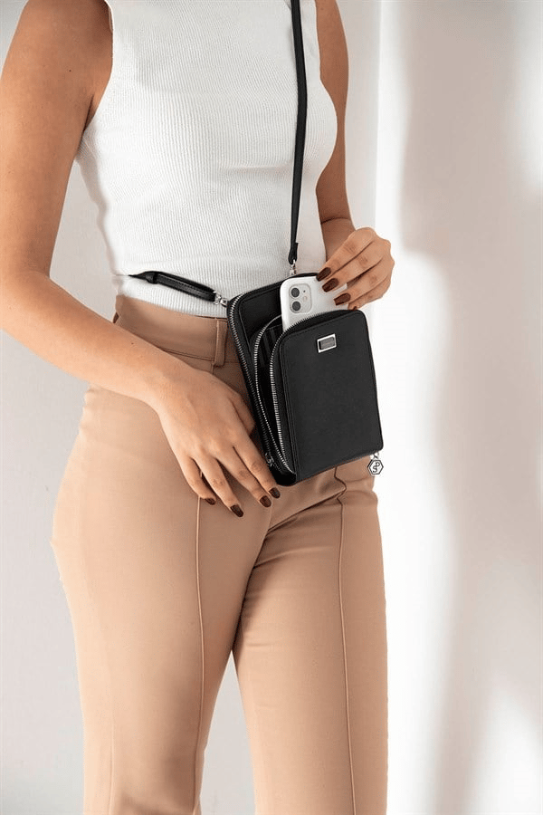 Silver Polo Siyah - Siyah Düz Kadın Telefon Çantası SP1011