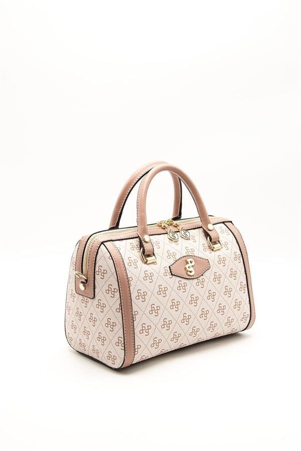 Silver Polo Pembe - Somon Monogram Kadın El Çantası SP1091