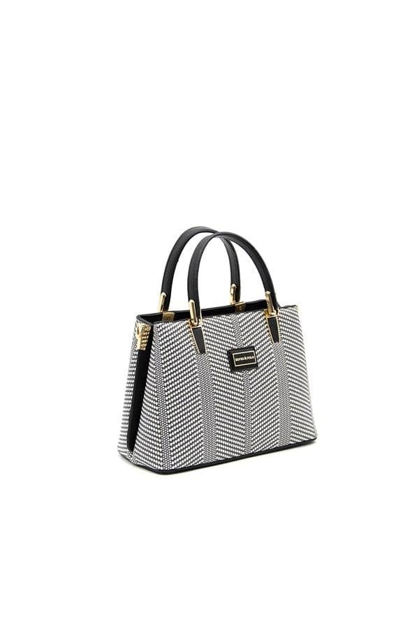 Silver & Polo SP987 Kadın El Çantası Hasır Siyah Beyaz-Siyah