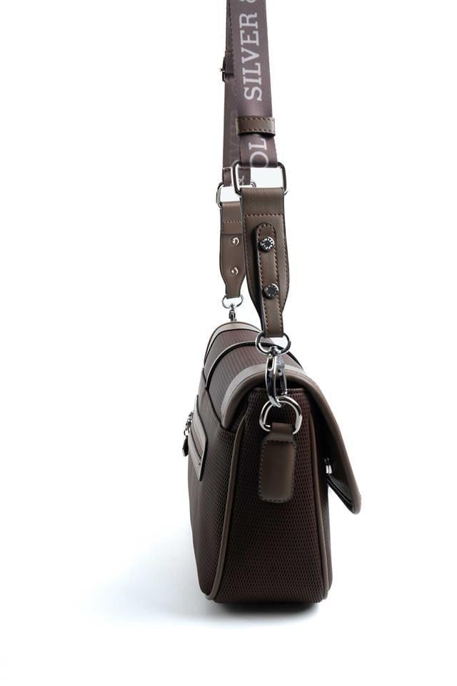 Silver Polo Kahve - Vizon Petek Kadın Çapraz Çanta SP1182