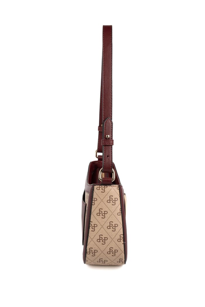 Silver Polo Koyu Bej - Bordo Monogram Kadın Çapraz Çanta SP1132
