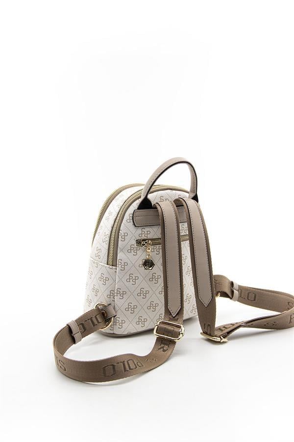 Silver & Polo SP983 Kadın Sırt Çantası Monogram Bej-Kum