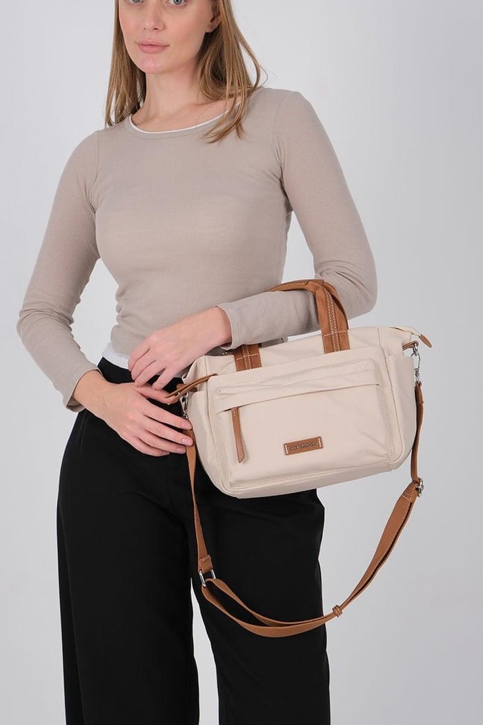Silver Polo Bej - Taba Saten Kadın El Çantası SP1230