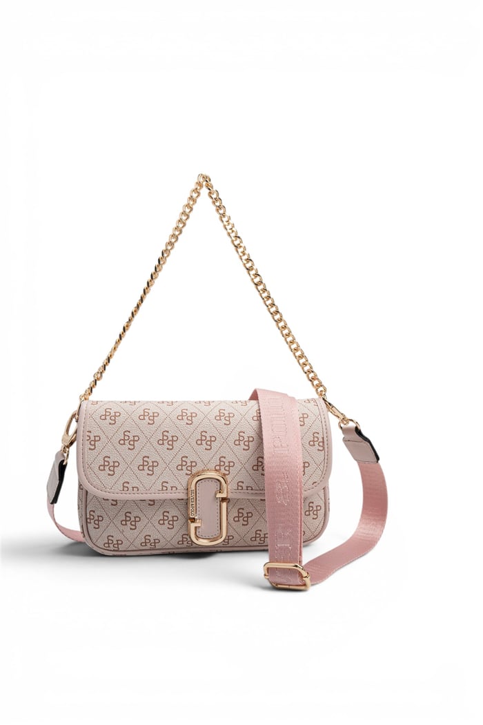 Silver Polo Pembe - Pudra Monogram Kadın Omuz Çantası SP1171