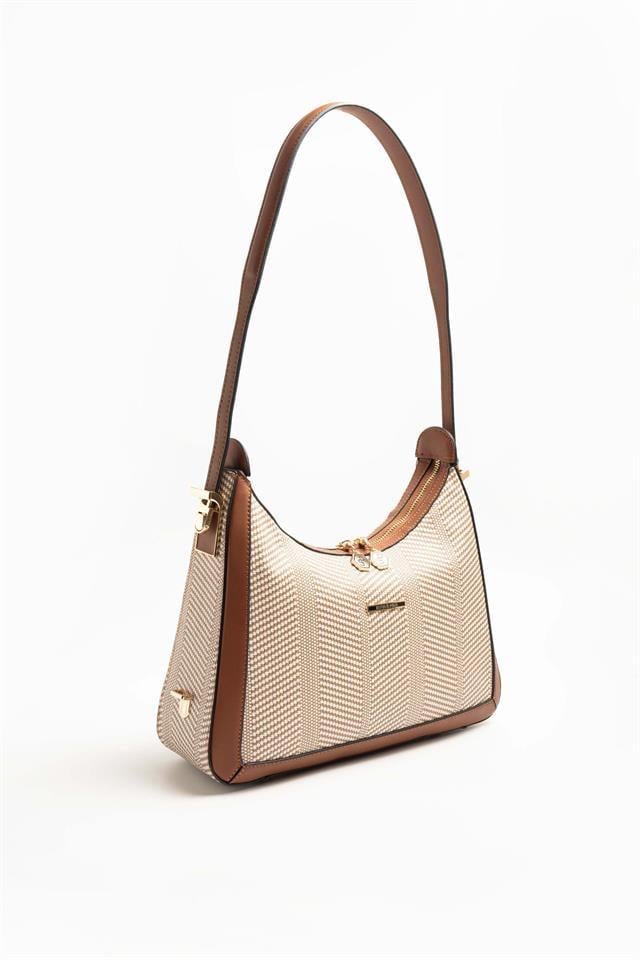 Silver & Polo SP1187 Kadın Omuz Çantası Hasır Bej-Taba