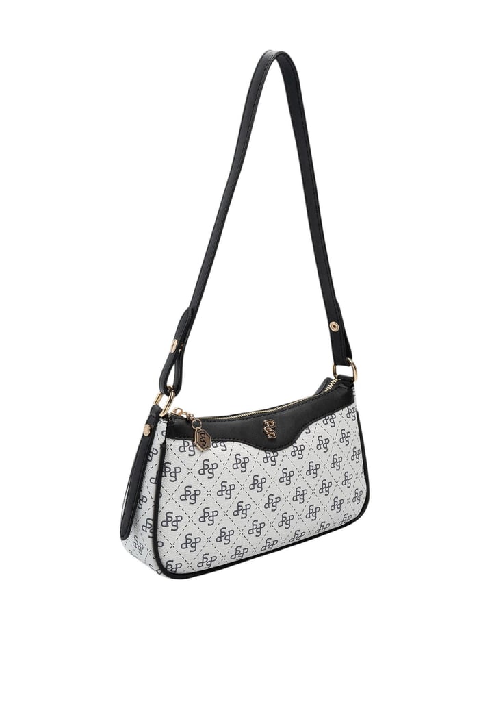 Silver Polo Beyaz - Siyah Monogram Kadın Çapraz Çanta SP1274