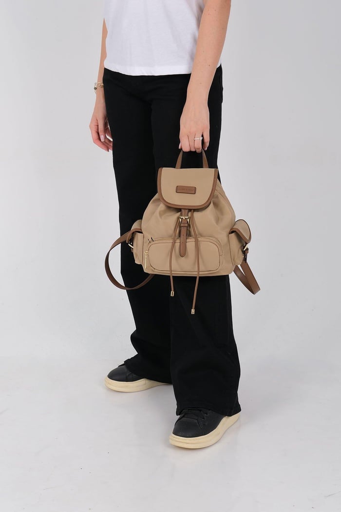 Silver Polo Vizon - Camel Saten Kadın Sırt Çantası SP1207