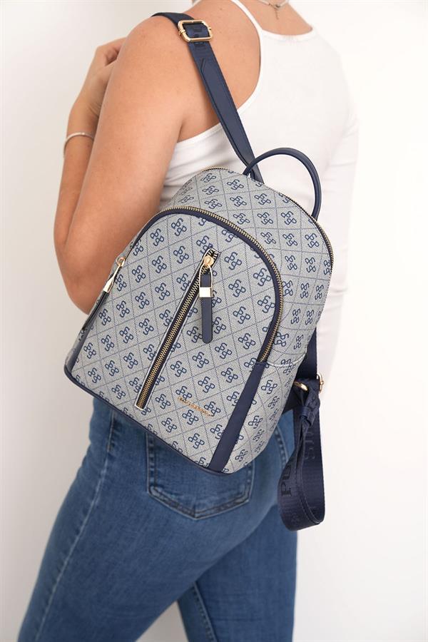 Silver & Polo SP901 Kadın Sırt Çantası Monogram Gri-Lacivert