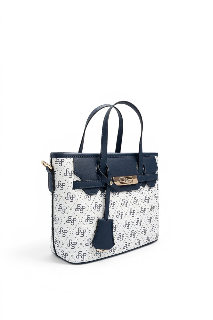 Silver Polo Beyaz - Lacivert Monogram Kadın El Çantası SP1185