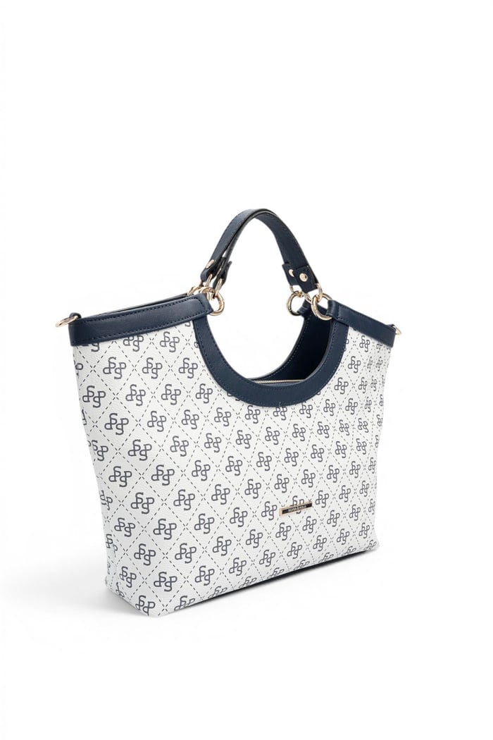 Silver Polo Beyaz - Lacivert Monogram Kadın El Çantası SP1189