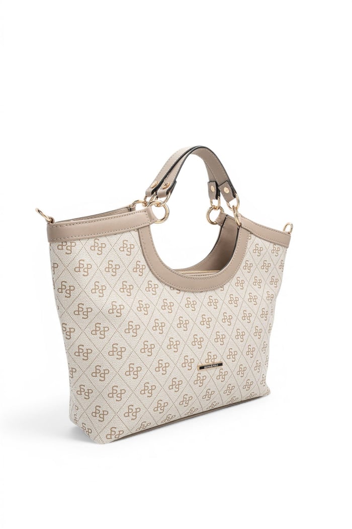 Silver Polo Bej - Kum Monogram Kadın El Çantası SP1189