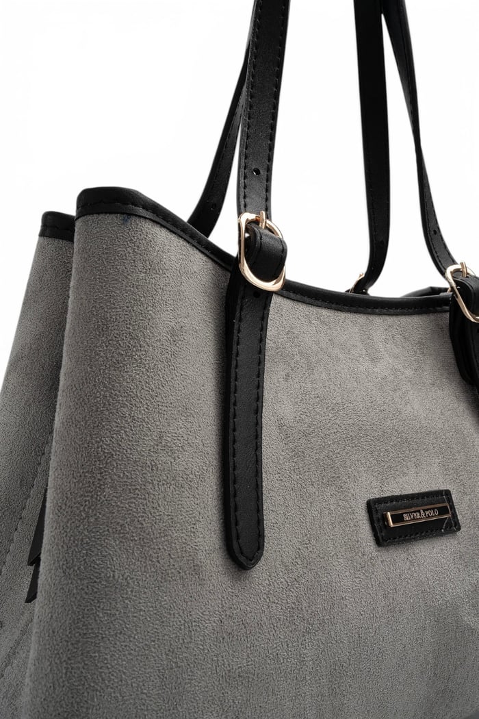 Silver Polo Füme - Siyah Süet Kadın El Çantası SP1252