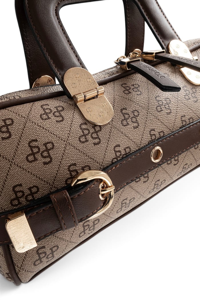 Silver Polo Koyu Bej - Kahve Monogram Kadın El Çantası SP1258