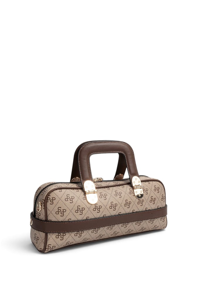 Silver Polo Koyu Bej - Kahve Monogram Kadın El Çantası SP1258