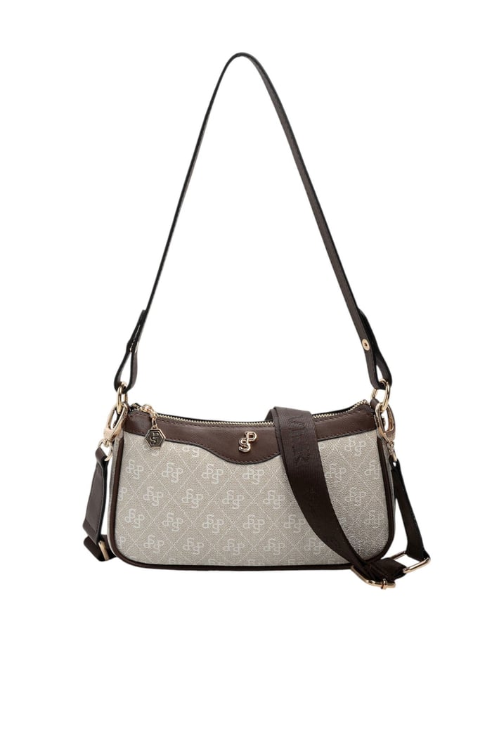 Silver Polo SP1274 Kadın Çapraz Çanta Monogram Taş-Kahve