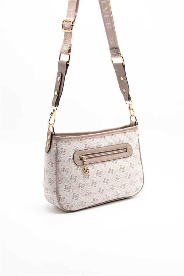 Silver Polo Bej - Kum Monogram Kadın Çapraz Çanta SP1160