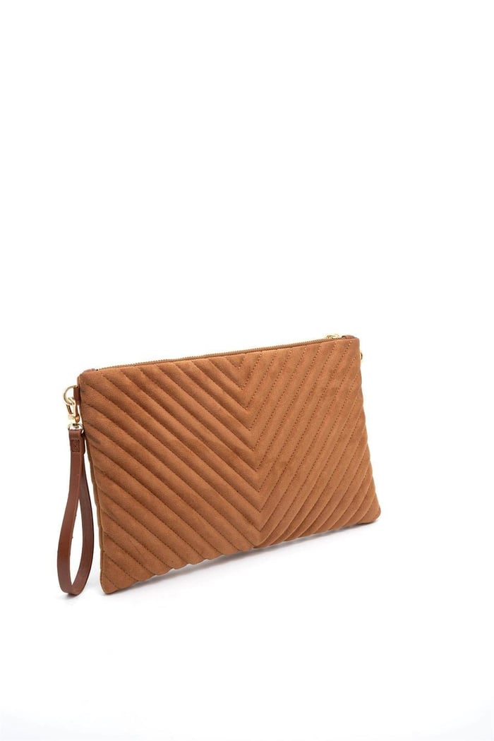 Silver & Polo SP1034 Kadın Portföy & Clutch Kapitone V Süet Taba