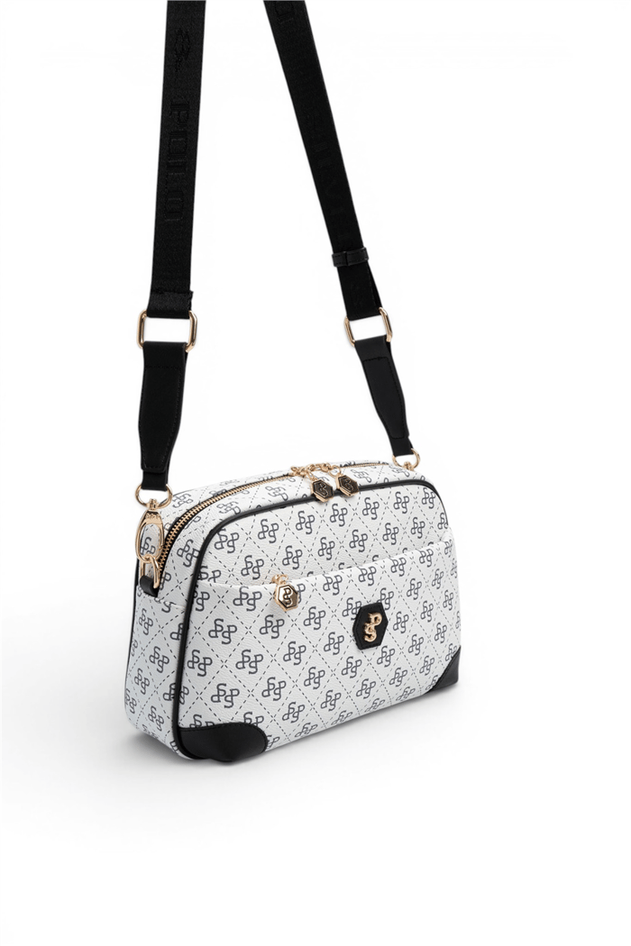 Silver Polo Beyaz - Siyah Monogram Kadın Çapraz Çanta SP1094