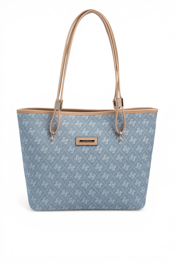 Silver & Polo SP1282 Kadın Omuz Çantası Monogram Mavi-Ten