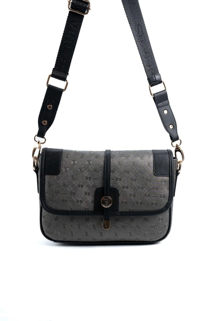 Silver & Polo SP1182 Kadın Çapraz Çanta Logolu Platin-Siyah