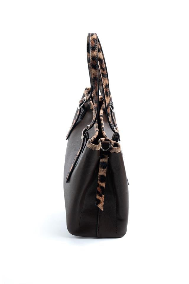 Silver & Polo SP1252 Kadın El Çantası Düz Kahve-Leopar Taba