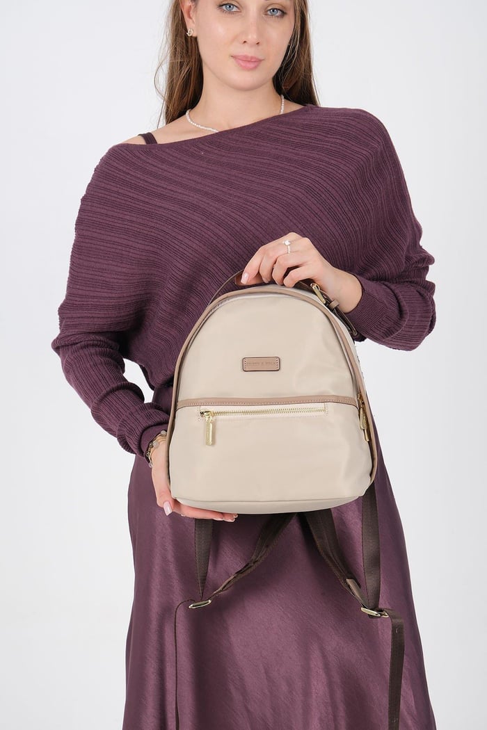 Silver Polo Bej - Kum Saten Kadın Sırt Çantası SP1212