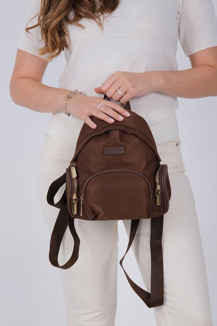 Silver Polo Kahve - Kahve Saten Kadın Sırt Çantası SP1208
