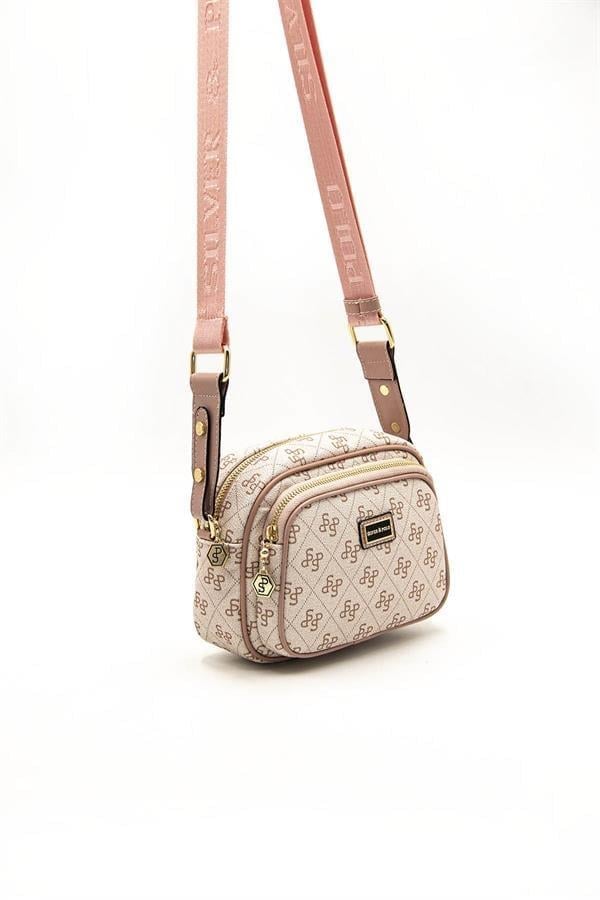 Silver Polo Pembe - Pudra Monogram Kadın Çapraz Çanta SP1111