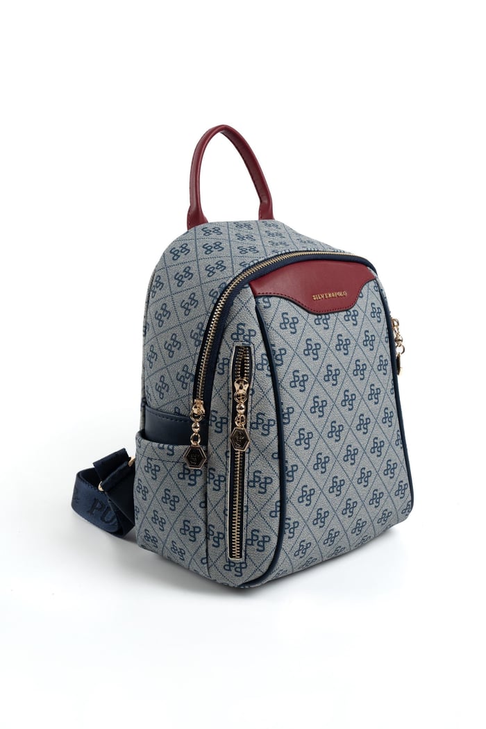 Silver Polo Gri - Laci - Bordo Monogram Kadın Sırt Çantası SP906