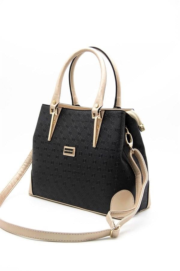 Silver & Polo SP667 Kadın El Çantası Logolu Siyah-S.Nut