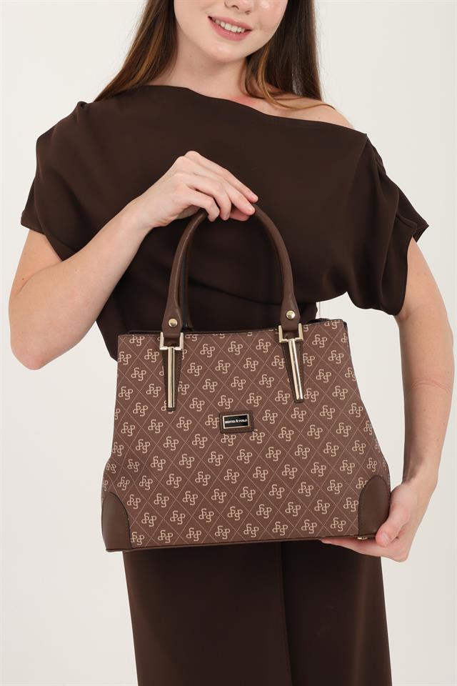 Silver & Polo SP667 Kadın El Çantası Monogram Kahve