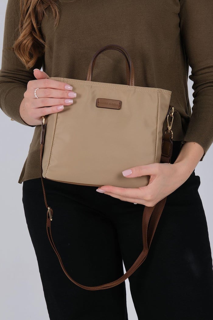 Silver Polo Vizon - Camel Saten Kadın El Çantası SP1225