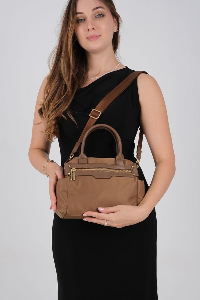 Silver Polo Tütün - Kahve Saten Kadın El Çantası SP1219